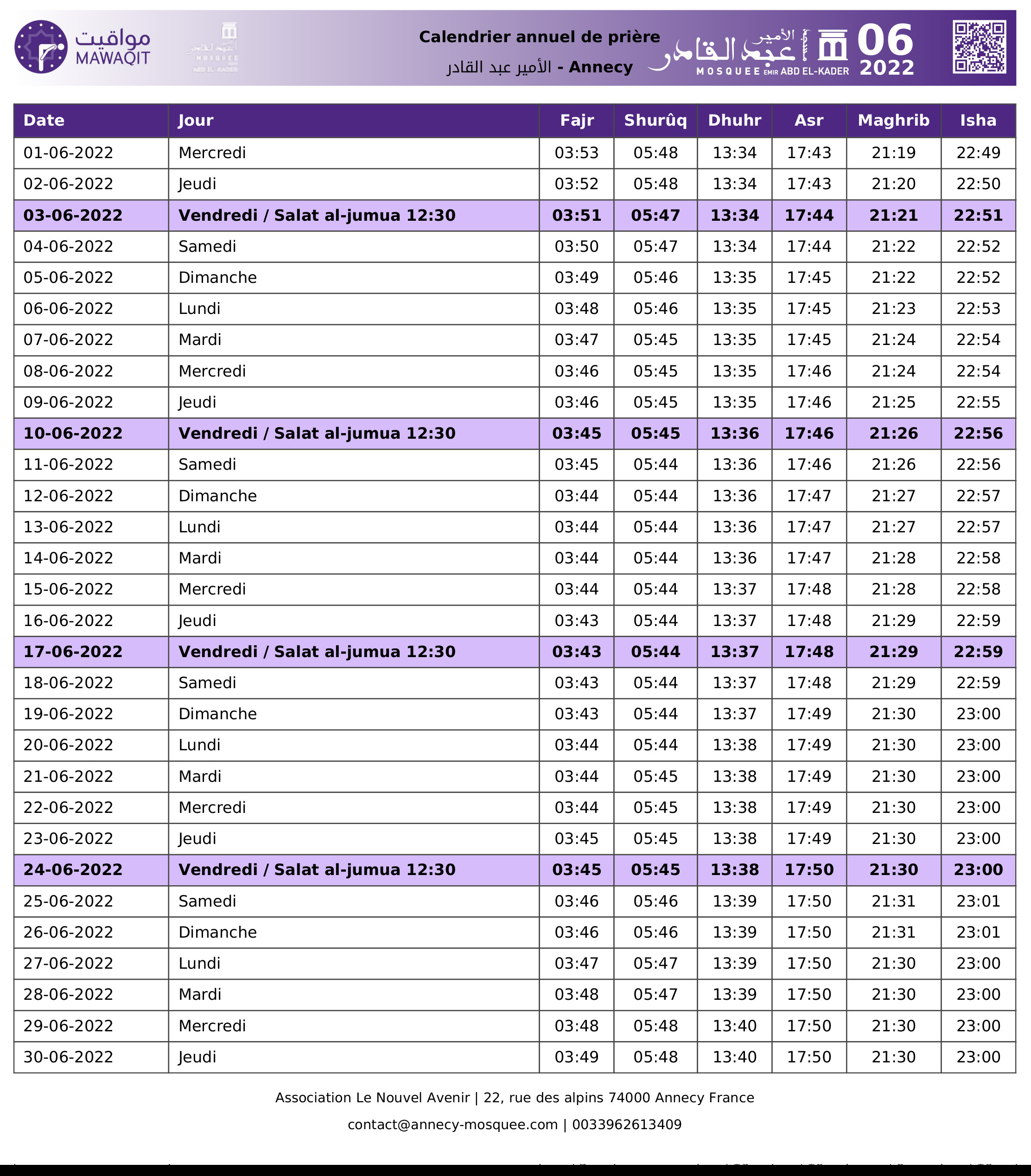 Horaires De Pri re Mosqu e D Annecy